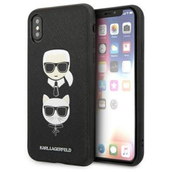 Karl Lagerfeld KLHCPXSAKICKCBK iPhone X/XS fekete keménytok Saffiano Karl&amp;Choupette fej kép
