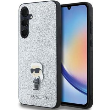 Karl Lagerfeld KLHCSA35GCNPSG Fixed Glitter Choupette Logo Metal Pin keménytok Samsung Galaxy A35 - ezüst kép