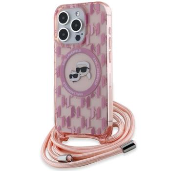 Karl Lagerfeld KLHMP15LHCCKCKLCP IML Crossbody Monogram Karl &amp; Choupette Head MagSafe-kompatibilis tok iPhone 15 Pro - rózsaszín kép