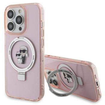 Karl Lagerfeld KLHMP15LHMRSKCP iPhone 15 Pro 6.1&quot; rózsaszín keménytok gyűrűs állvány Karl&amp;Choupettte MagSafe kép