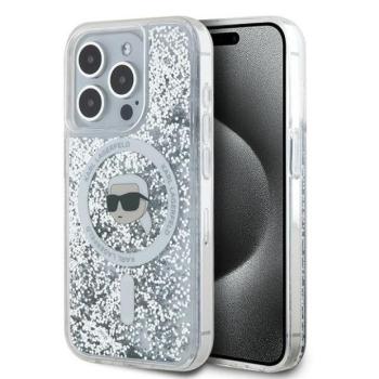Karl Lagerfeld KLHMP15LLGKISGH Liquid Glitter Karl Head MagSafe-kompatibilis tok iPhone 15 Pro - átlátszó kép