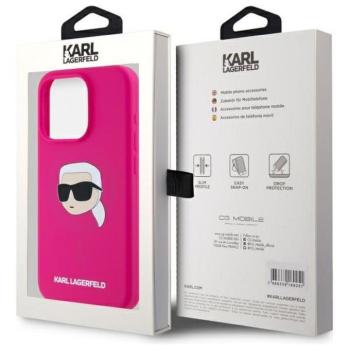 Karl Lagerfeld KLHMP15LSKHPPLF Silicone Karl Head MagSafe-kompatibilis tok iPhone 15 Pro - élénk rózsaszín kép