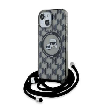 Karl Lagerfeld KLHMP15SHCKCKLCK IML Crossbody Monogram Karl &amp; Choupette Head MagSafe-kompatibilis tok iPhone 15 - fekete kép