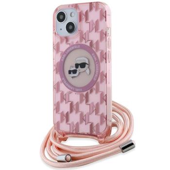 Karl Lagerfeld KLHMP15SHCKCKLCP IML Crossbody Monogram Karl &amp; Choupette Head MagSafe-kompatibilis tok iPhone 15 - rózsaszín kép