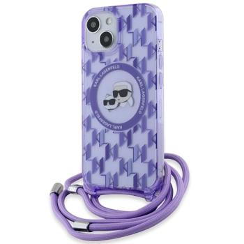 Karl Lagerfeld KLHMP15SHCKCKLCU IML Crossbody Monogram Karl &amp; Choupette Head MagSafe-kompatibilis tok iPhone 15 - lila kép