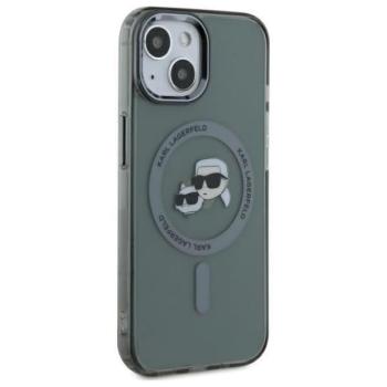 Karl Lagerfeld KLHMP15SHLSKCK IML Metal Karl&amp;Choupette Head MagSafe-kompatibilis keménytok iPhone 15 - szürke átlátszó kép