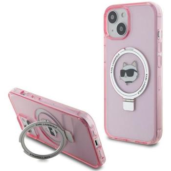 Karl Lagerfeld KLHMP15SHMRSCHP iPhone 15 6.1&quot; rózsaszín keménytok gyűrűs állvány Choupette Head MagSafe kép