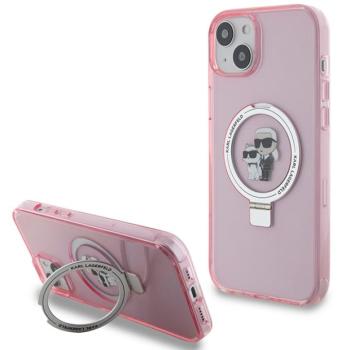 Karl Lagerfeld KLHMP15SHMRSKCP iPhone 15 6.1&quot; rózsaszín keménytok gyűrűs állvány Karl&amp;Choupettte MagSafe kép