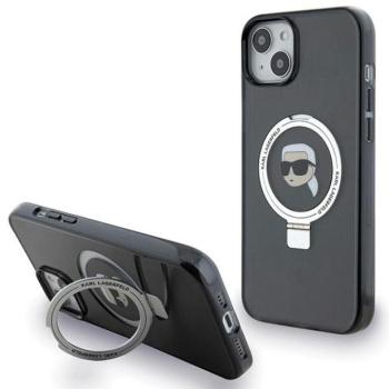 Karl Lagerfeld KLHMP15SHMRSKHK iPhone 15 6.1&quot; fekete keménytok gyűrűs állvány Karl Head MagSafe kép