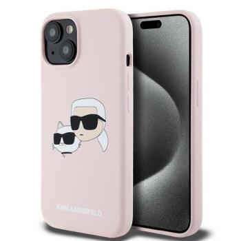Karl Lagerfeld KLHMP15SSKCHPPLP Silicone Karl &amp; Choupette MagSafe kompatibilis keménytok iPhone 15 - rózsaszín kép