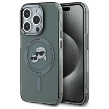 Karl Lagerfeld KLHMP15XHLSKCK IML Metal Karl&amp;Choupette Head MagSafe-kompatibilis keménytok iPhone 15 Pro Max - szürke átlátszó kép