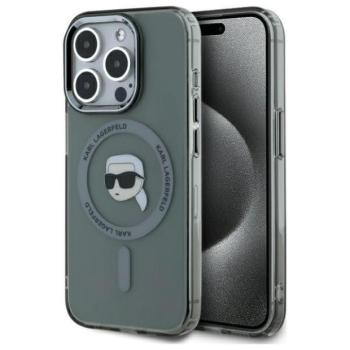 Karl Lagerfeld KLHMP15XHLSKIK IML Metal Karl Head MagSafe-kompatibilis keménytok iPhone 15 Pro Max - szürke átlátszó kép