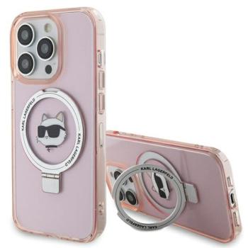 Karl Lagerfeld KLHMP15XHMRSCHP iPhone 15 Pro Max 6.7&quot; rózsaszín keménytok gyűrűs állvány Choupette fej MagSafe kép