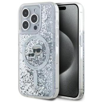 Karl Lagerfeld KLHMP15XLGKCSGH Liquid Glitter Karl&amp;Choupette Head MagSafe-kompatibilis keménytok iPhone 15 Pro Max - átlátszó kép