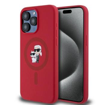 Karl Lagerfeld KLHMP15XSCMKCRHR Silicone Karl &amp; Choupette Ring MagSafe kompatibilis keménytok iPhone 15 Pro Max - piros kép