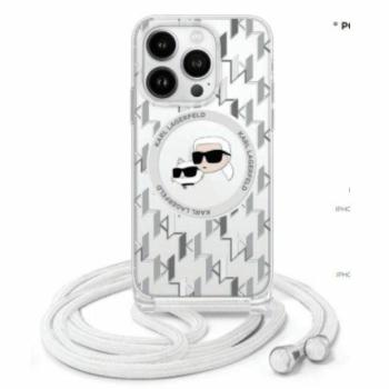 Karl Lagerfeld KLHMP16LHCKCKLCT IML Crossbody Monogram Karl &amp; Choupette Head MagSafe-kompatibilis keménytok iPhone 16 Pro - átlátszó kép