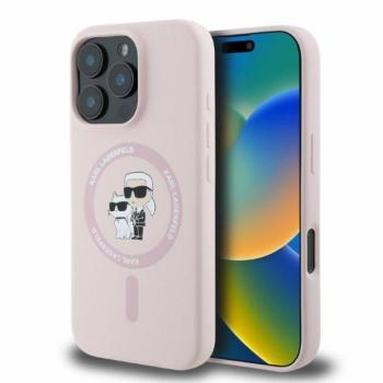 Karl Lagerfeld KLHMP16LSCMKCRHP Silicone Karl&amp;Choupette Ring MagSafe keménytok iPhone 16 Pro - rózsaszín kép