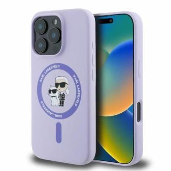 Karl Lagerfeld KLHMP16LSCMKCRHU Silicone Karl&amp;Choupette Ring MagSafe keménytok iPhone 16 Pro - lila kép