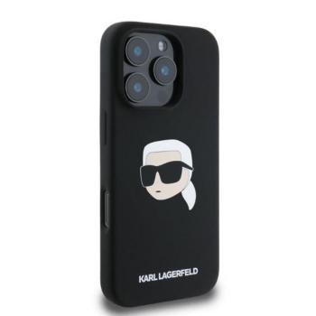 Karl Lagerfeld KLHMP16LSKHPPLK Silicone KL Head Print MagSafe-kompatibilis tok iPhone 16 Pro - fekete kép