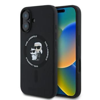 Karl Lagerfeld KLHMP16MSCMKCRHK Silicone Karl&amp;Choupette Heads Ring MagSafe keménytok iPhone 16 Plus - fekete kép