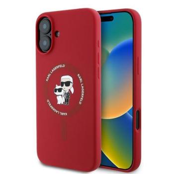 Karl Lagerfeld KLHMP16MSCMKCRHR Silicone Karl&amp;Choupette Heads Ring MagSafe keménytok iPhone 16 Plus - piros kép