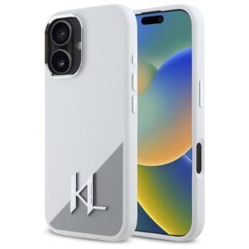 Karl Lagerfeld KLHMP16SSCMKMPCH Silicone Initial Metal Logo MagSafe-kompatibilis keménytok iPhone 16 - fehér kép