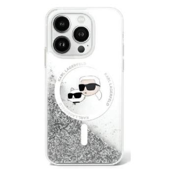 Karl Lagerfeld KLHMP16XLGKCSGH Liquid Glitter Karl&amp;Choupette Head Magsafe keménytok iPhone 16 Pro Max - átlátszó kép