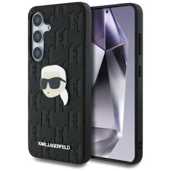 Karl Lagerfeld Leather Monogram Pin Logo Karl Head Samsung Galaxy S25+ kemény hátlap tok, fekete kép