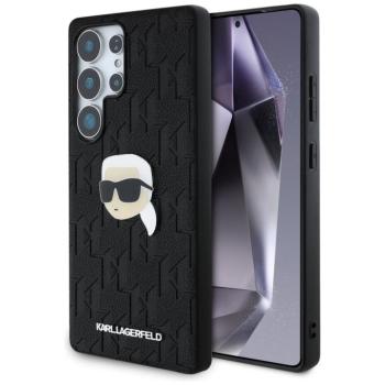 Karl Lagerfeld Leather Monogram Pin Logo Karl Head Samsung Galaxy S25 Ultra kemény hátlap tok, fekete kép