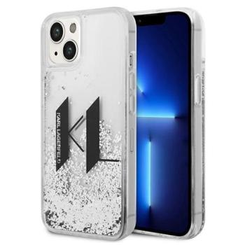 Karl Lagerfeld Liquid Glitter Big KL Apple iPhone 14 hátlap tok, ezüst kép