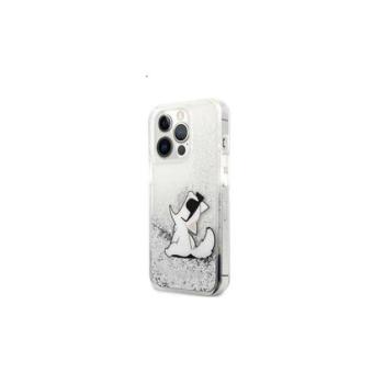 Karl Lagerfeld Liquid Glitter Choupette Eat hátlap tok Apple iPhone 13 Pro Max, ezüst kép