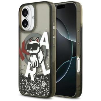 Karl Lagerfeld Liquid Glitter Choupette Logo Apple iPhone 17 MagSafe kompatibilis hátlap tok, csillámos, fekete kép