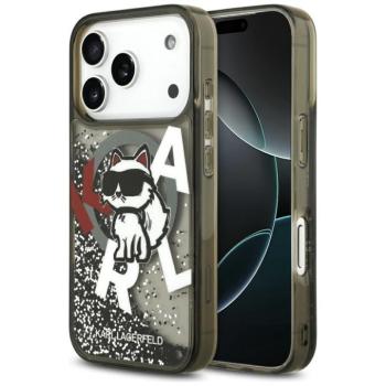 Karl Lagerfeld Liquid Glitter Choupette Logo Apple iPhone 17 Pro Max MagSafe kompatibilis hátlap tok, csillámos, fekete kép