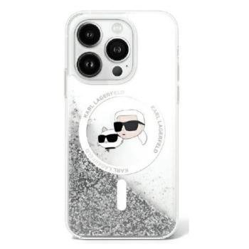 Karl Lagerfeld Liquid Glitter Karl&amp;Choupette Head iPhone 16 Pro Max Magsafe hátlap tok, átlátszó KLHMP16XLGKCSGH kép