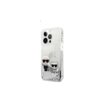 Karl Lagerfeld Liquid Glitter Karl and Choupette hátlap tok Apple iPhone 13 Pro Max, ezüst kép