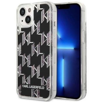 Karl Lagerfeld Liquid Glitter Monogram Apple iPhone 14 hátlap tok, fekete kép