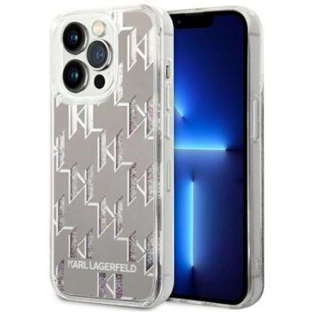 Karl Lagerfeld Liquid Glitter Monogram Apple iPhone 14 Pro Max hátlap tok, ezüst kép