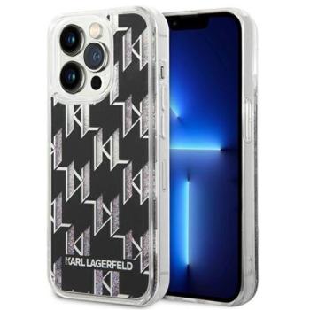 Karl Lagerfeld Liquid Glitter Monogram Apple iPhone 14 Pro Max hátlap tok, fekete kép