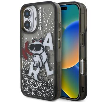 Karl Lagerfeld Liquid Glitter Scattered Choupette iPhone 16 hátlap tok, fekete kép