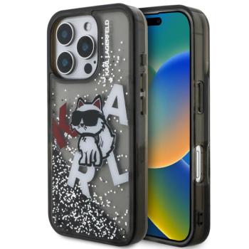 Karl Lagerfeld Liquid Glitter Scattered Choupette iPhone 16 Pro Max hátlap tok, fekete kép