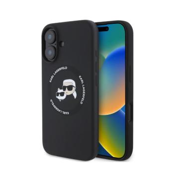 Karl Lagerfeld Liquid Silicone K&amp;CH Heads Apple iPhone 16 Magsafe kompatibilis hátlap tok, fekete kép