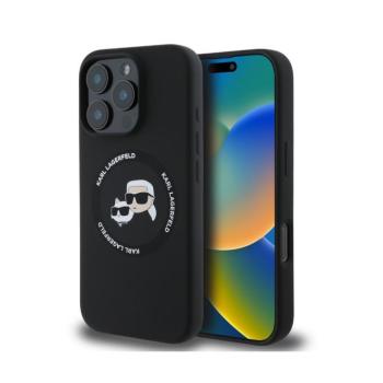 Karl Lagerfeld Liquid Silicone K&amp;CH Heads MagSafe Apple iPhone 16 Pro Max hátlap tok, fekete kép