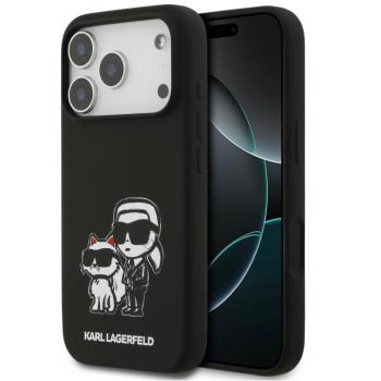 Karl Lagerfeld Liquid Silicone K&amp;CH Sketch Apple iPhone 17 Pro MagSafe kompatibilis hátlap tok, fekete kép