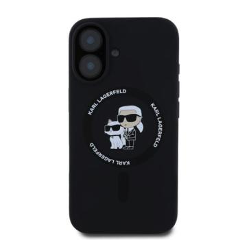Karl Lagerfeld Liquid Silicone Karl and Choupette MagSafe Apple iPhone 16 Plus hátlap tok, fekete kép
