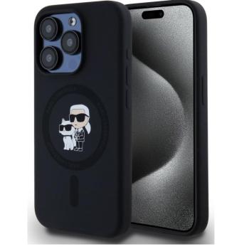 Karl Lagerfeld Liquid Silicone Karl and Choupette MagSafe iPhone 15 Pro hátlap tok, fekete kép