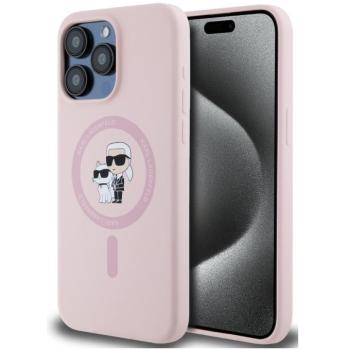 Karl Lagerfeld Liquid Silicone Karl and Choupette MagSafe iPhone 15 Pro hátlap tok, rózsaszín kép