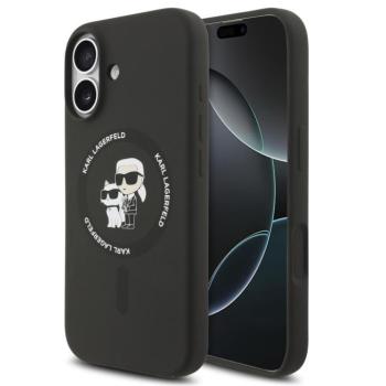 Karl Lagerfeld Liquid Silicone Karl and Choupette MagSafe iPhone 17 hátlap tok, fekete kép