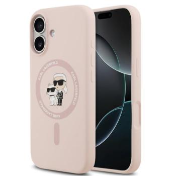 Karl Lagerfeld Liquid Silicone Karl and Choupette MagSafe iPhone 17 hátlap tok, rózsaszín kép