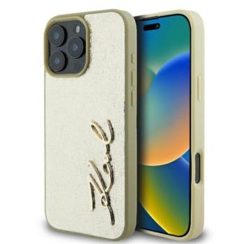 Karl Lagerfeld Metal Signature Apple iPhone 16 Pro hátlap tok, arany KLHCP16LPFMFBKMD kép