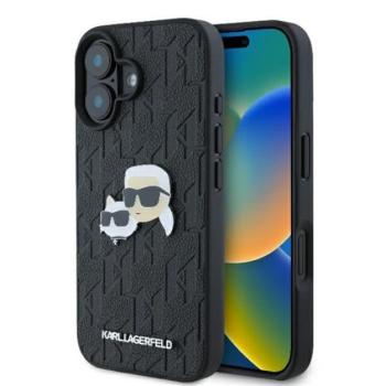 Karl Lagerfeld Monogram Karl&amp;Chaoupette Head Pin iPhone 16 kemény hátlap tok, fekete KLHCP16SPGKLKCPK kép